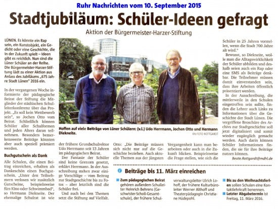 Stadtjubiläum - Schüler-Ideen gefragt